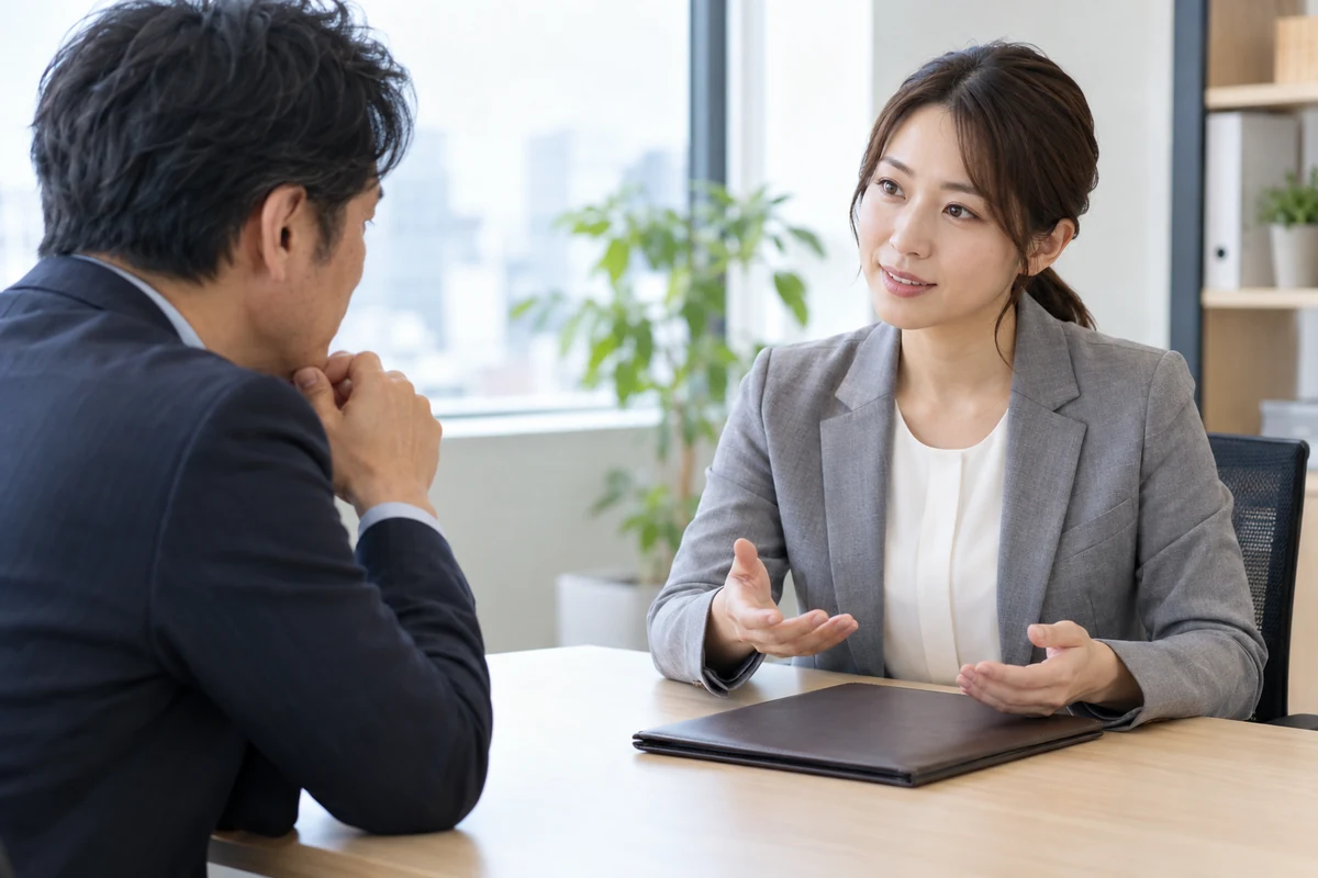 浮気調査の目的と契約条件を相談する男性