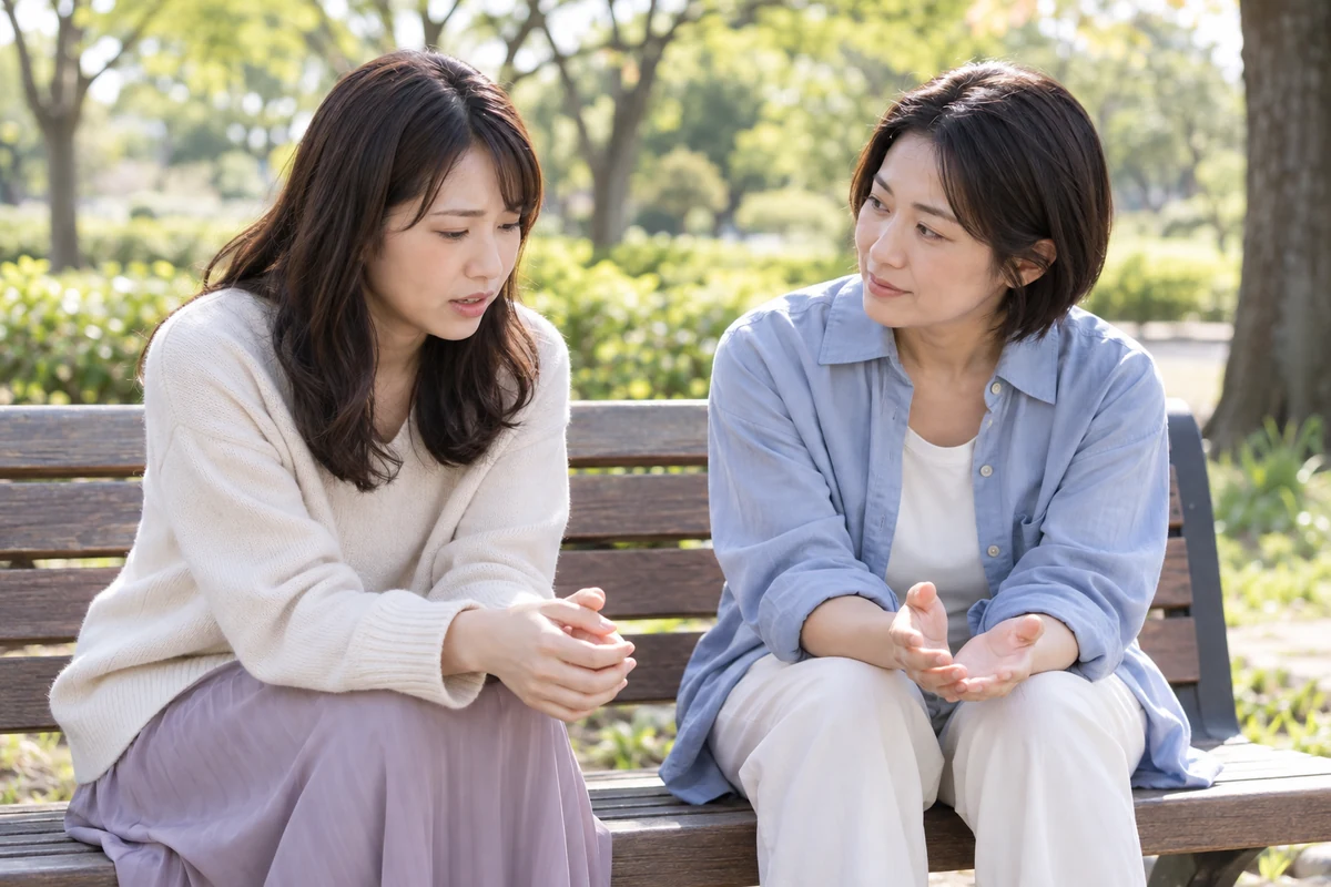 パートナーへの不安を信頼できる友人へ相談する女性