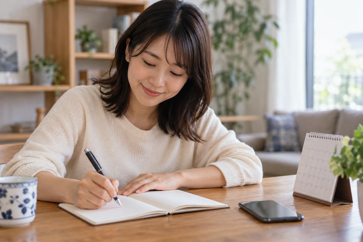 復縁の事実と自分の希望をノートに整理する女性