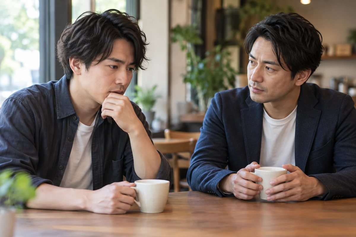 妻の浮気への悩みを信頼できる友人へ相談する夫