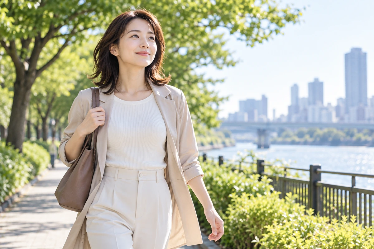 恋愛の迷いを整理して前向きに歩く女性