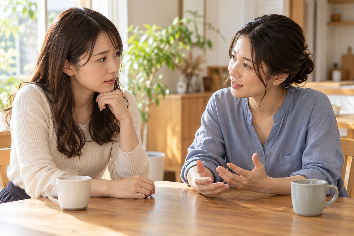 別れの伝え方を信頼できる友人に相談する女性
