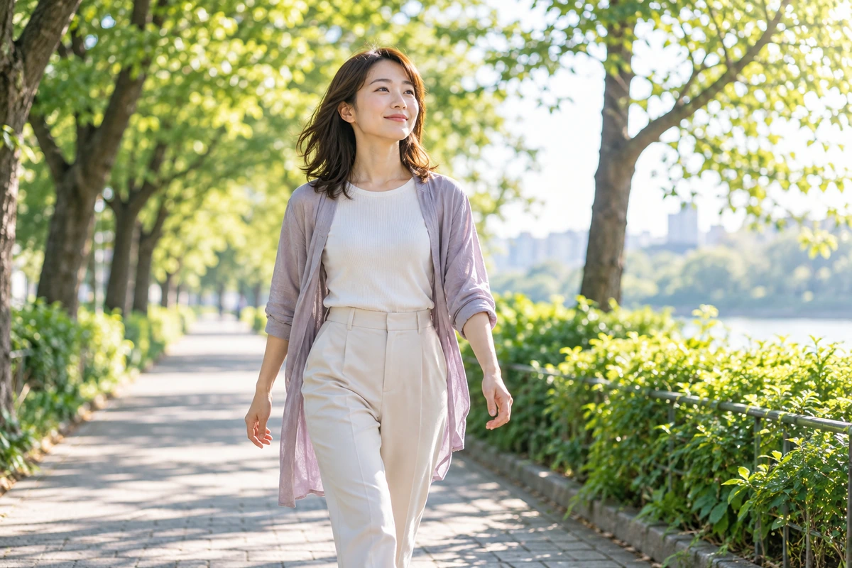 別れを伝えた後に前を向いて歩き出す女性