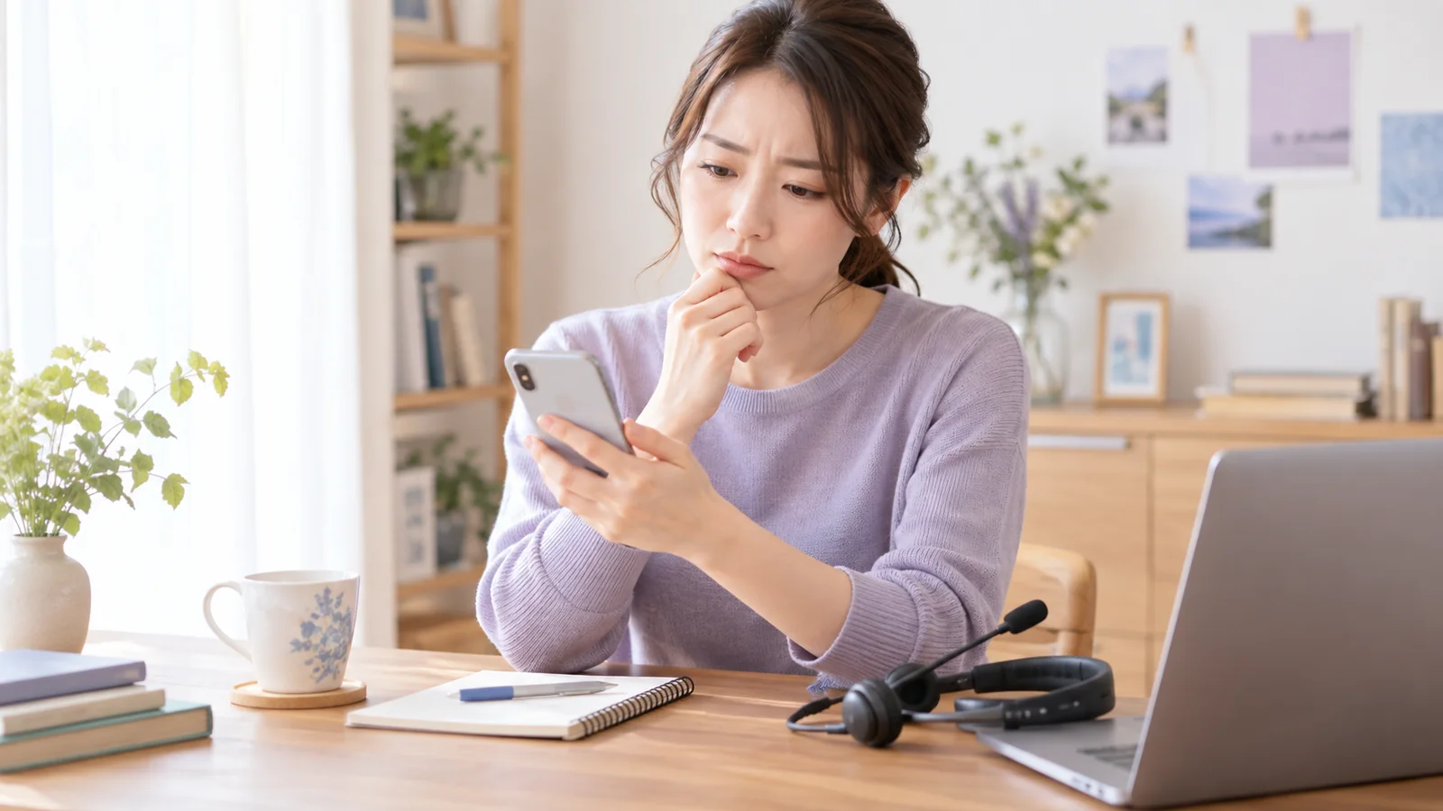 ログインできない状況を確認してサポートへ相談する女性