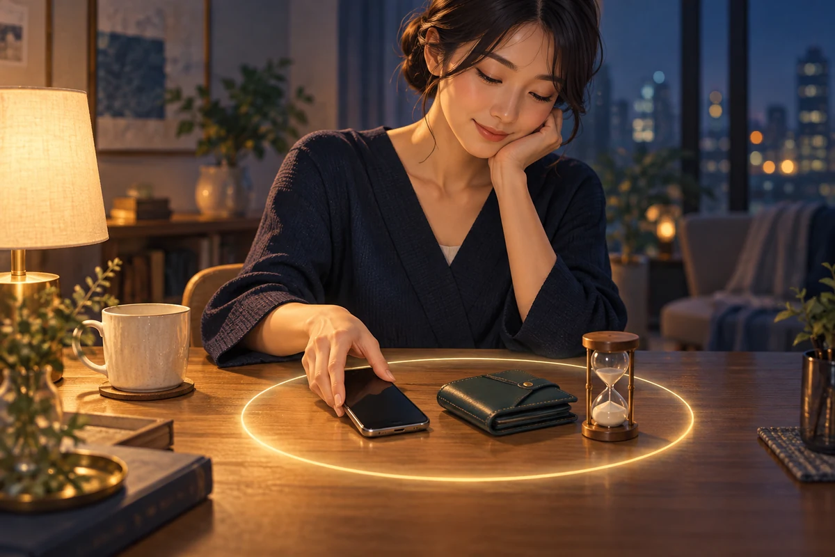 電話と財布の利用上限を決めて相談するイメージ