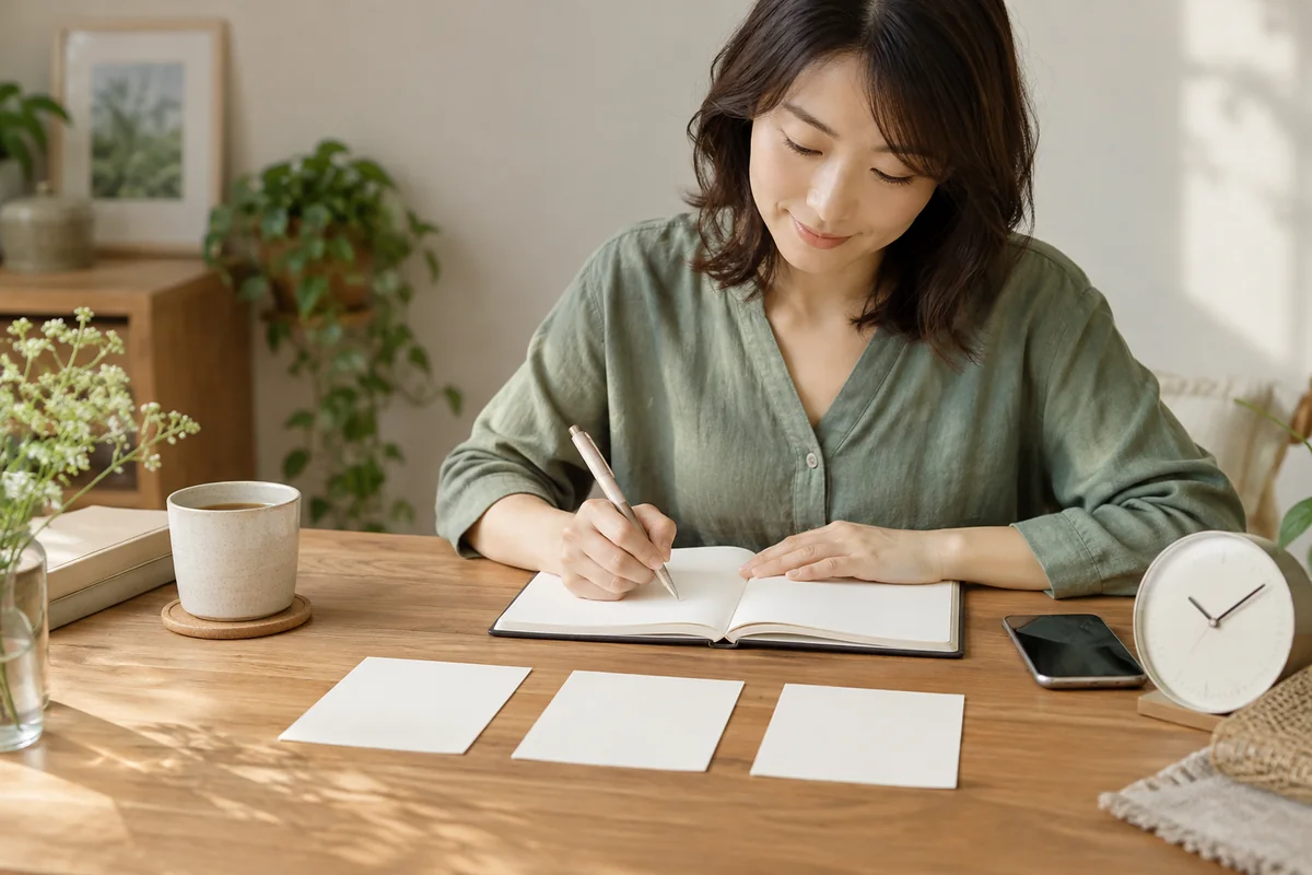 相談前に事実と質問と終了時間をノートへ整理するイメージ
