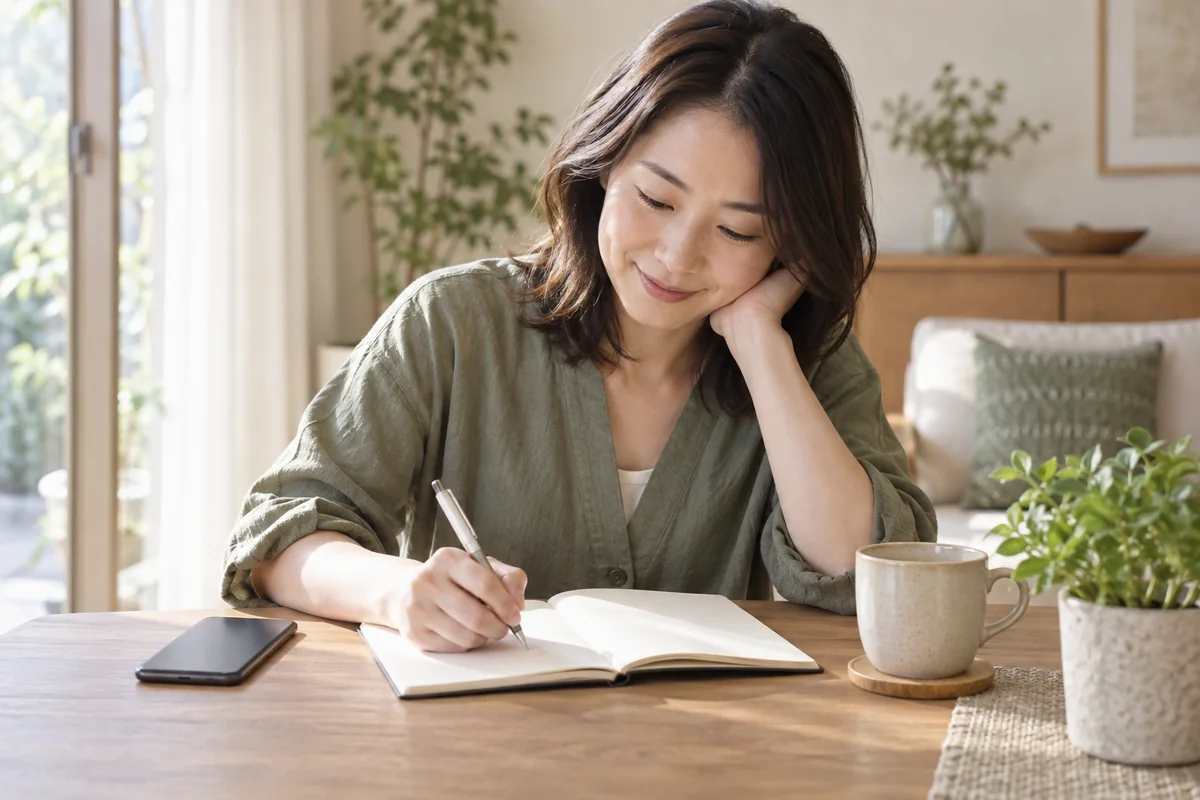 相談後に自分で決めた一歩をノートへ書くイメージ