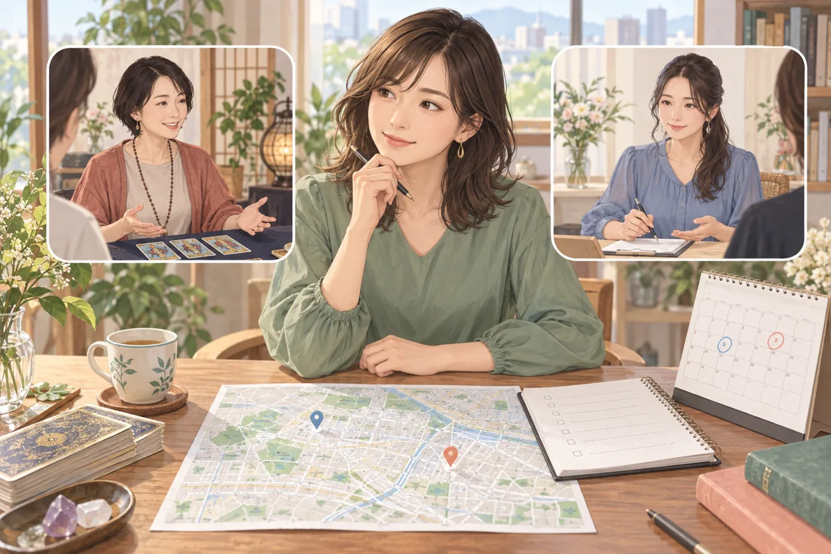 東村山市の占い相談先を地図と予約方法で比較する女性