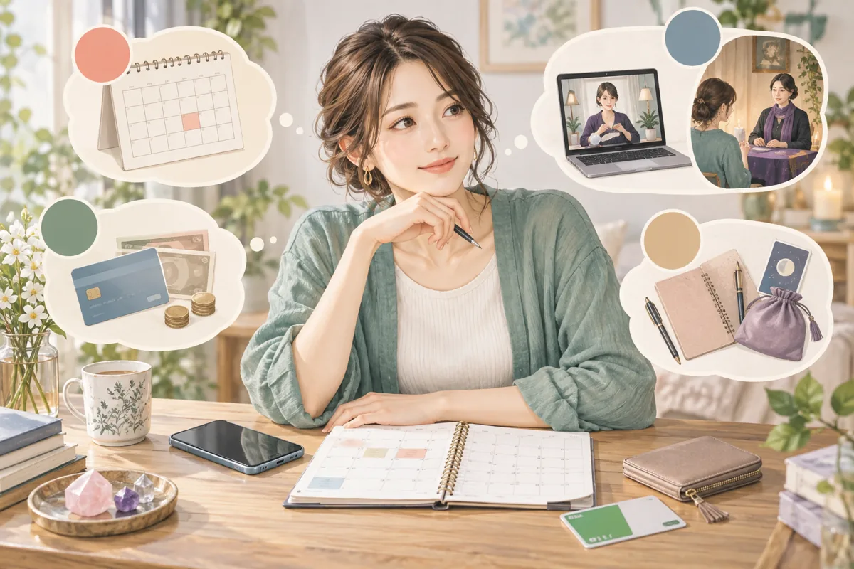 占いの予約や支払い方法などよくある疑問を整理する女性