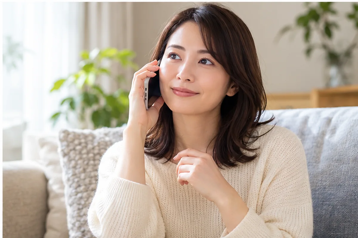 電話相談前に公式プロフィールを確認する女性