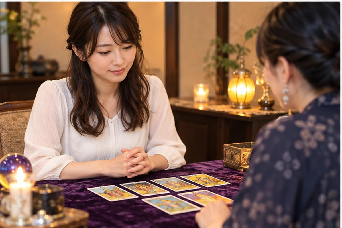 神戸の占い館で対面鑑定を受ける女性
