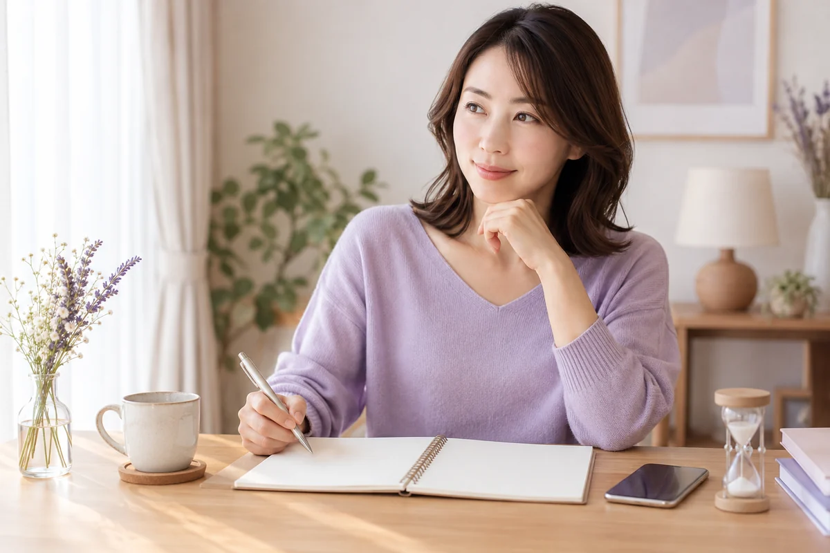 電話相談前に質問と予算を整理する女性のイメージ