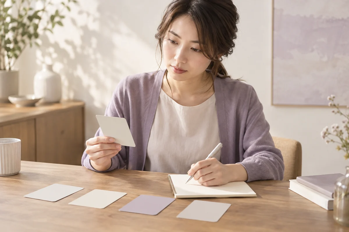複数の口コミを比較しながら相談目的を確認する女性のイメージ