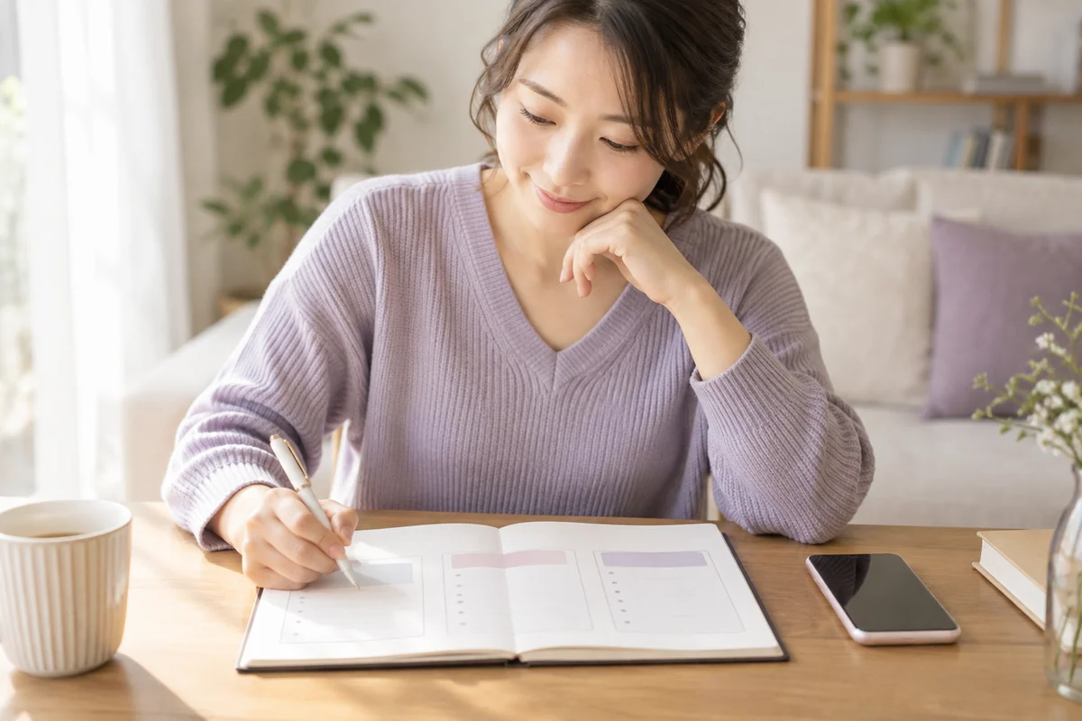 相談したい出来事と自分の希望をノートに整理する女性のイメージ