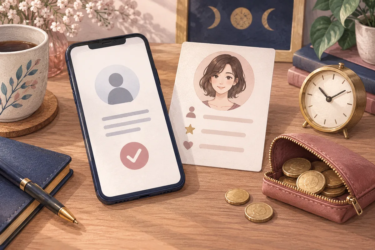 スマートフォンと時計、予算を整えてプロフィールを確認するイメージ