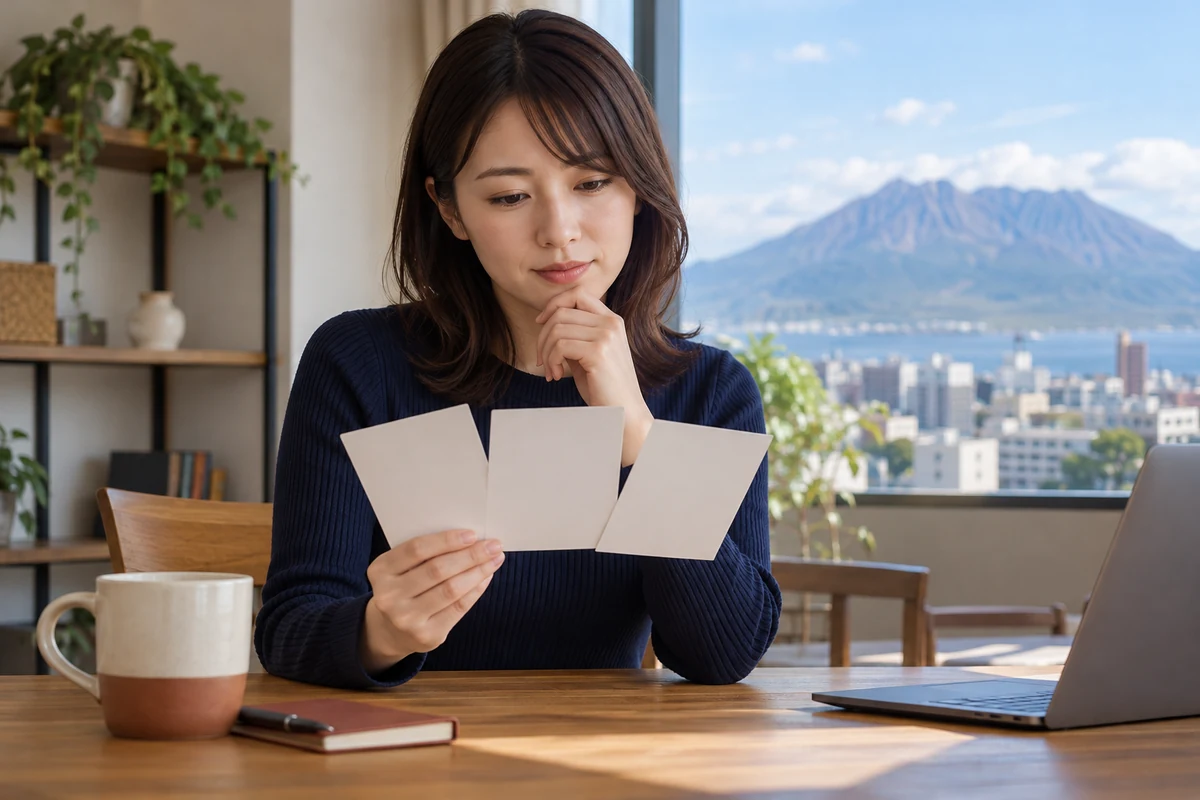 三つの探偵相談条件を同じ基準で比較する成人女性のイメージ