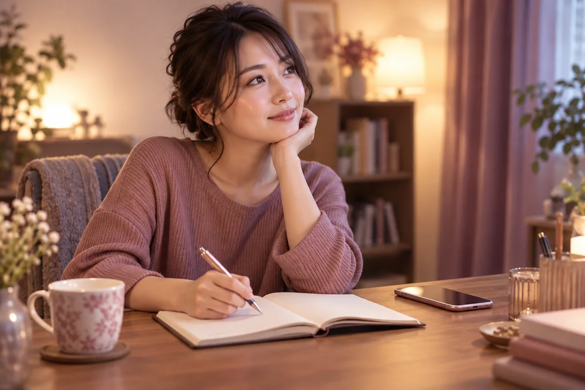恋愛の悩みと相談したいことをノートに整理する女性