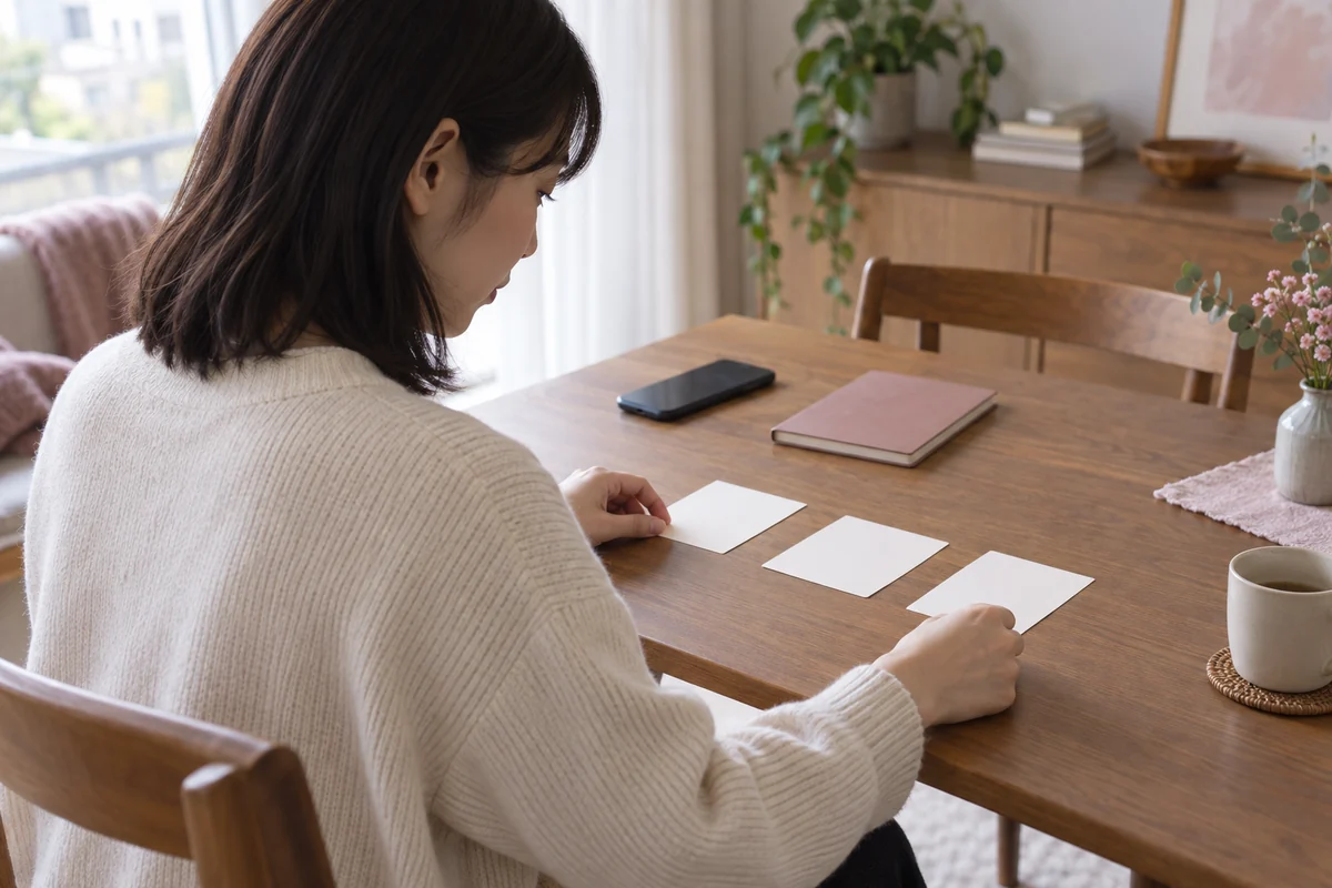 彼氏を信用できない不安を事実と解釈に分けて整理する女性