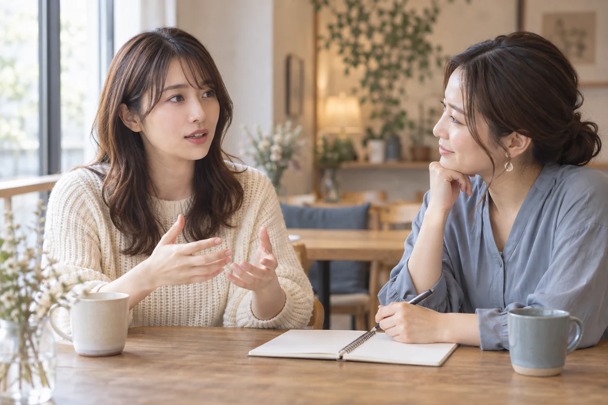 彼氏を信用できない悩みを信頼できる人に相談する女性