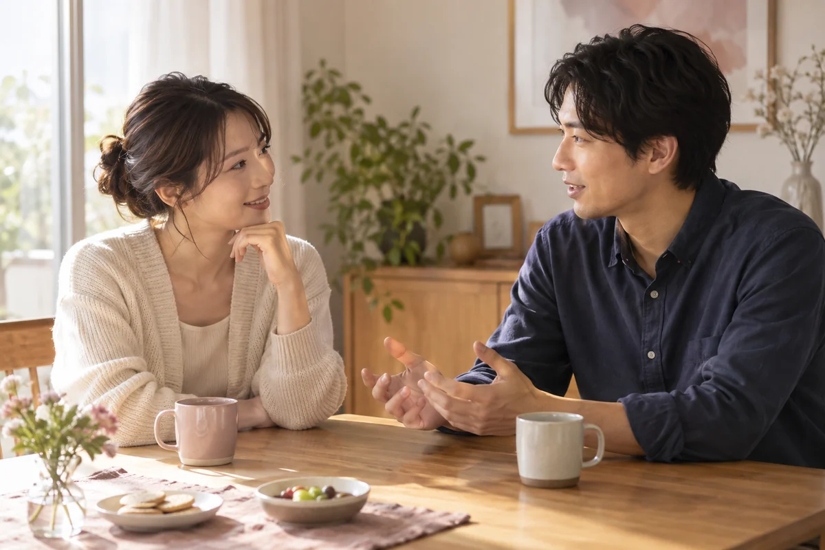 落ち着いた場所で不安について話し合うカップル
