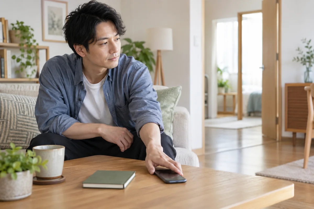 追いLINEを送らずスマートフォンを置いて距離を取る男性