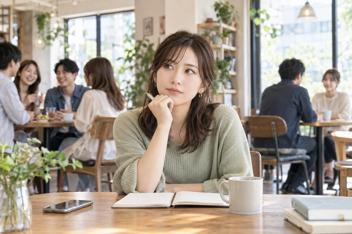 友人同士と二人で会う場面の違いを考える女性