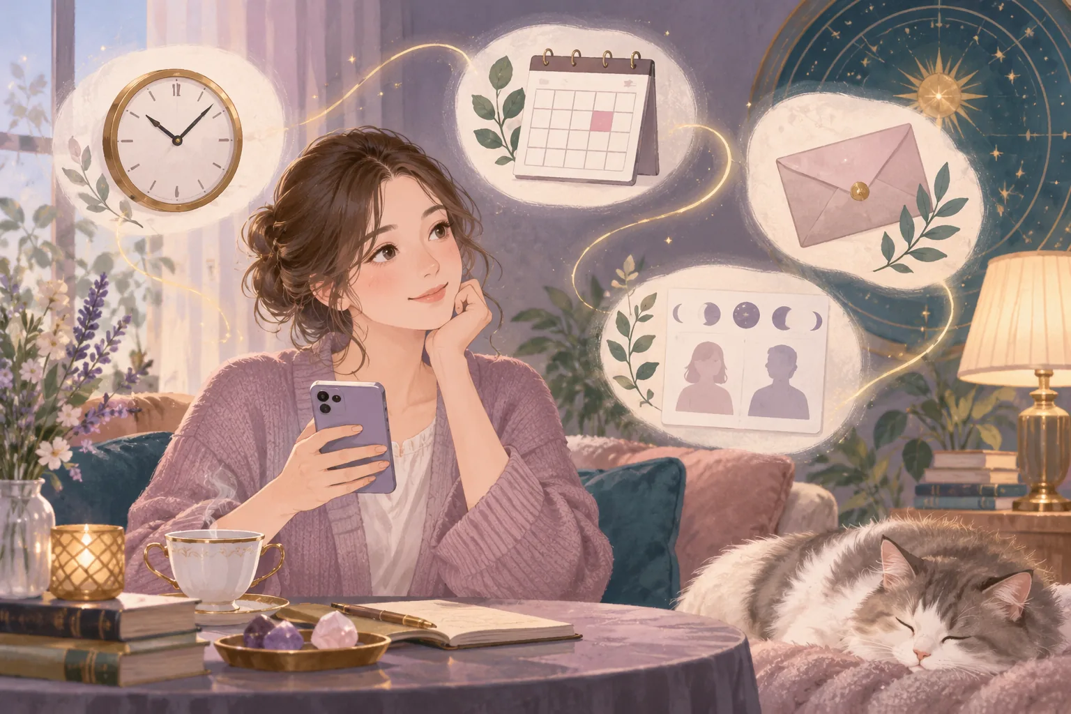 電話占いの時間や予約、メール相談について確認する女性のイメージ