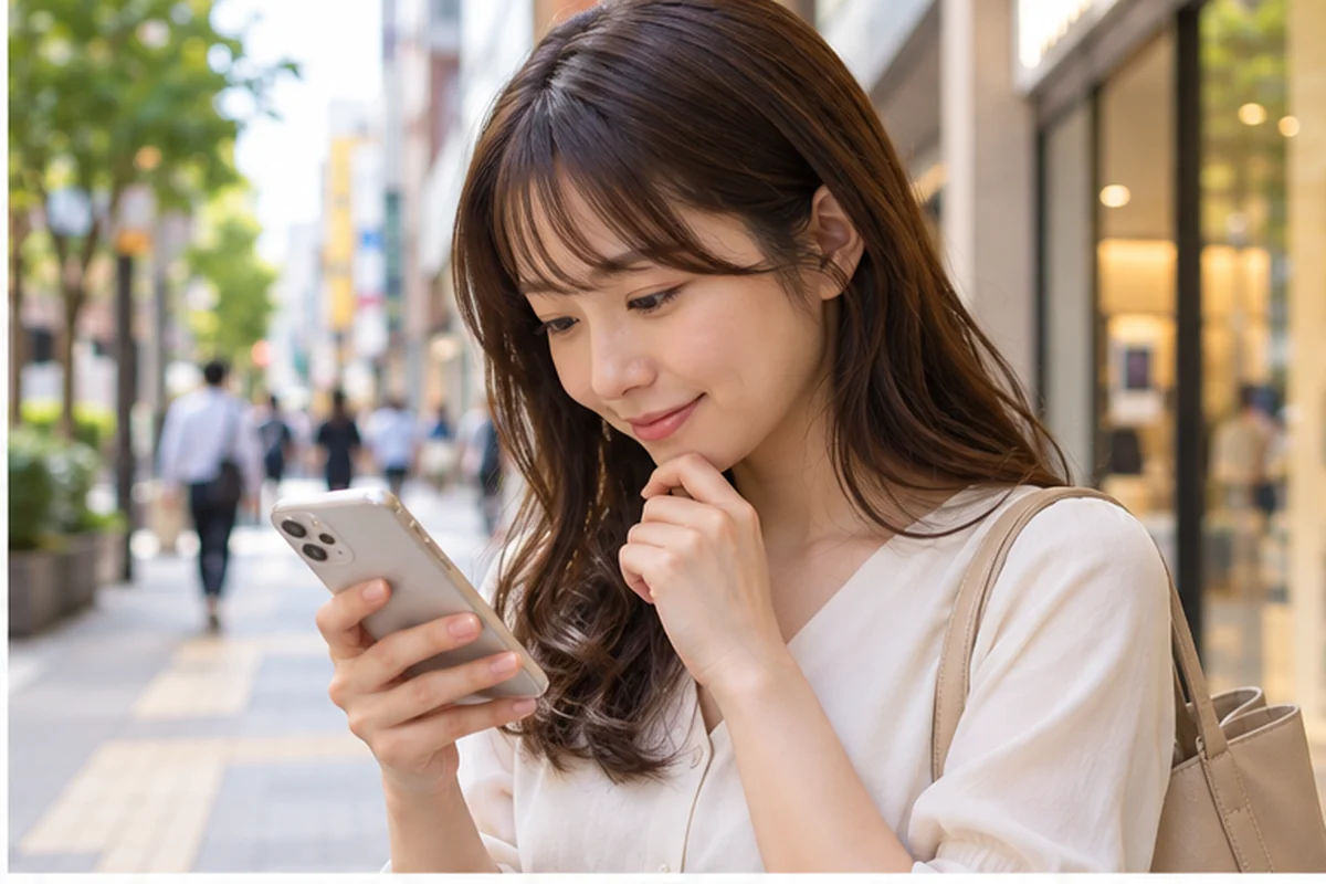 錦糸町駅周辺の占い候補を比較する女性