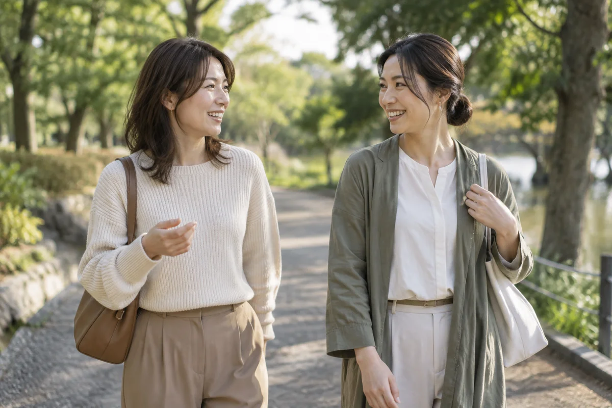 友人と散歩して気持ちを整理する女性