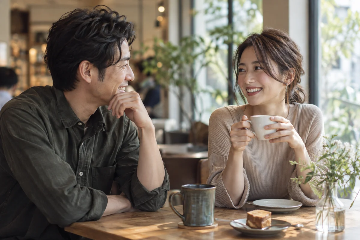 互いの近況を楽しそうに話す男女