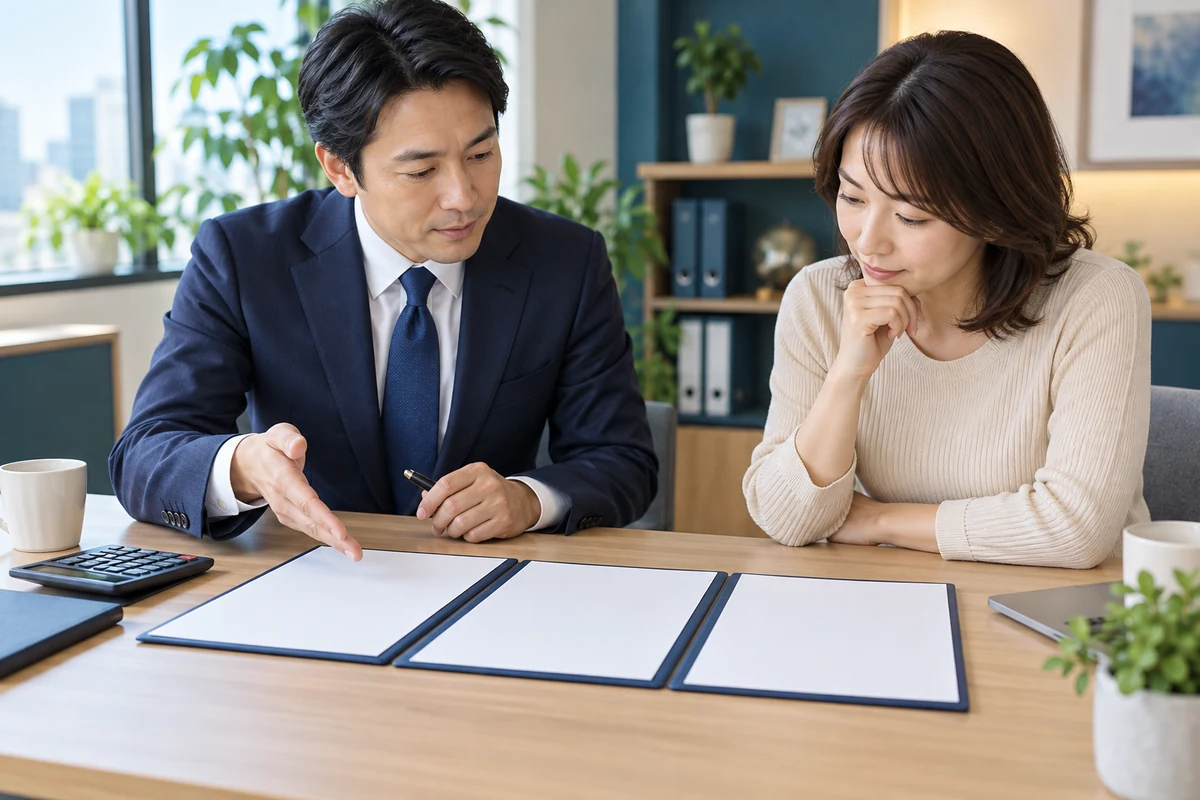 探偵の見積書と重要事項と契約条件を比較する成人の手元のイメージ