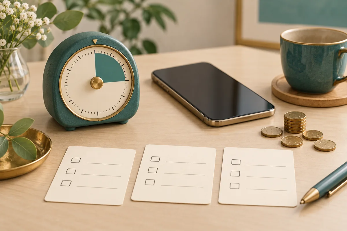 電話鑑定の時間と予算を管理するタイマーとスマートフォン