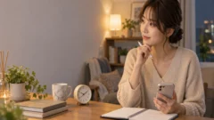 復縁の電話相談前に質問と時間を整理する成人女性