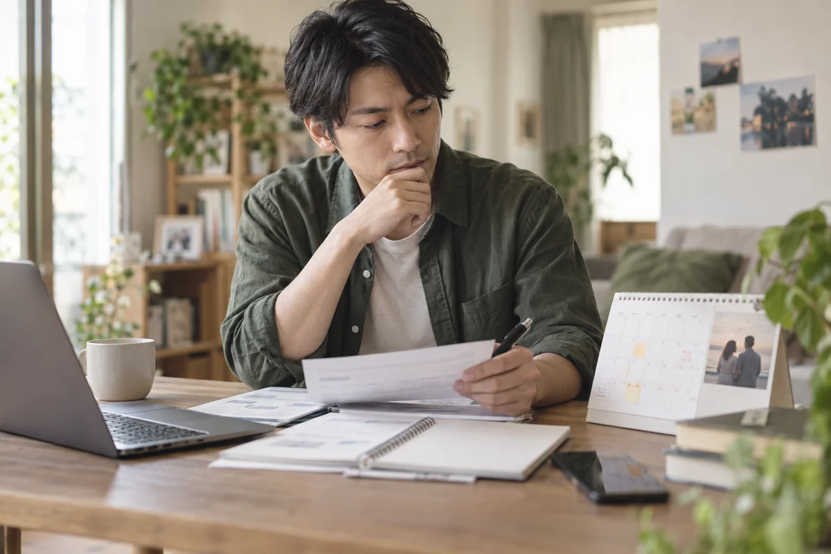 仕事の予定を見ながら交際との両立を考える男性