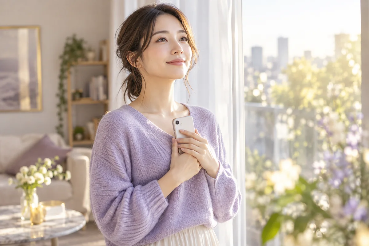 朝の光の中で恋の希望を感じながら前を向く女性