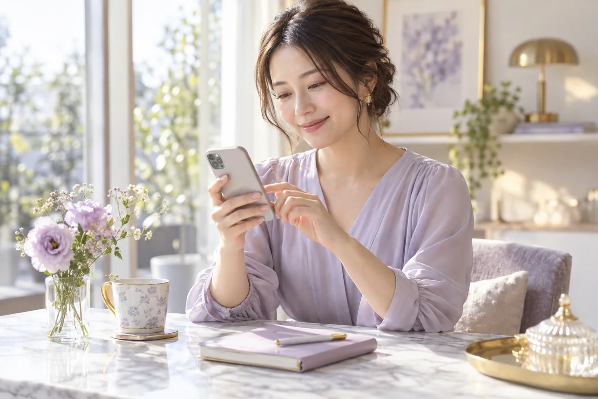 好きな人へ短い連絡を送ろうとする女性