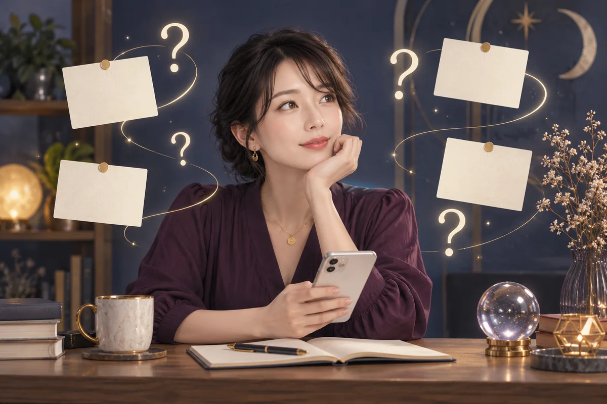 電話占いに関する疑問を整理する女性