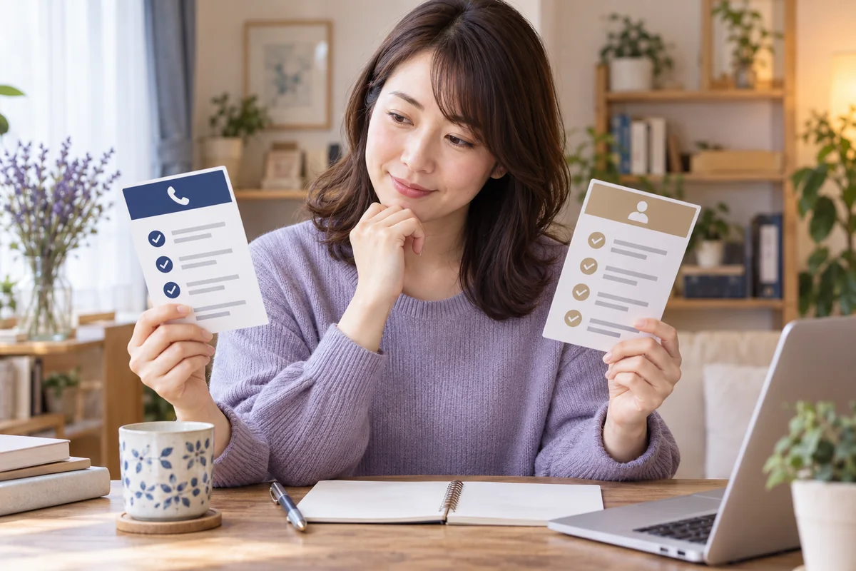自分に合う電話相談のスタイルを比較する女性