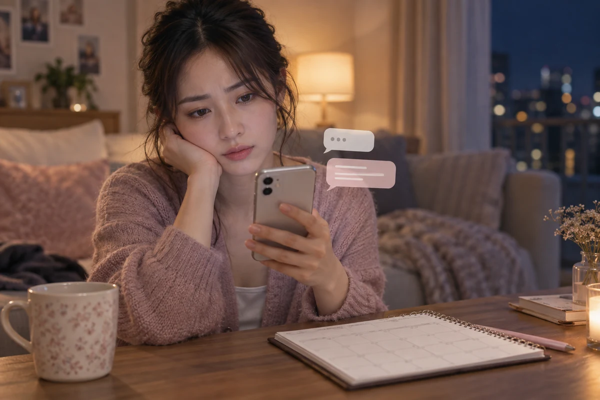 曖昧なメッセージと決まらない予定に悩む女性