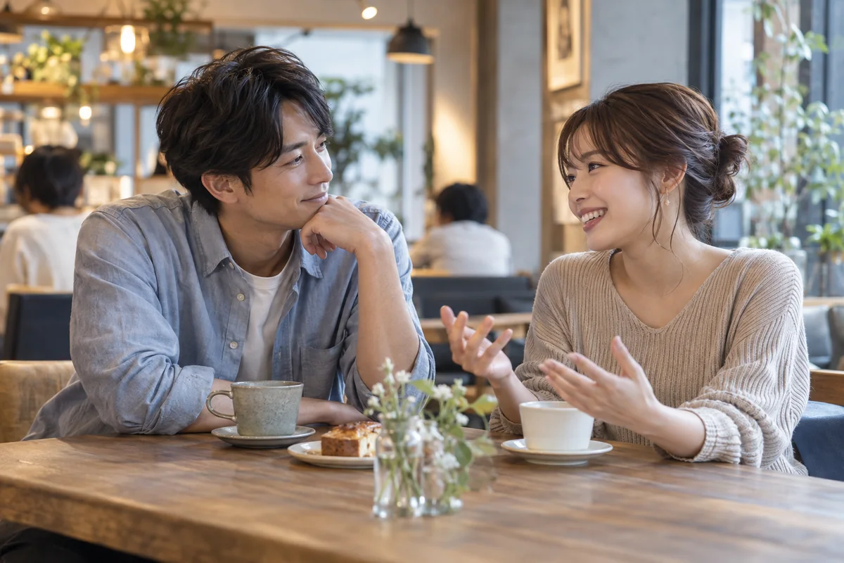 デート中の会話や表情から脈ありサインを確かめる二人