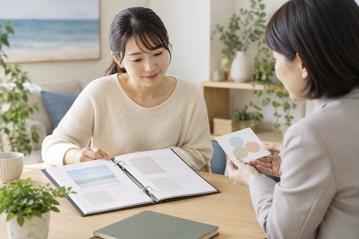 調査報告書の見本と安全な相談経路を確認する成人女性のイメージ