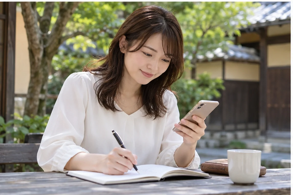 スマートフォンで奈良の占い予約を確認する女性