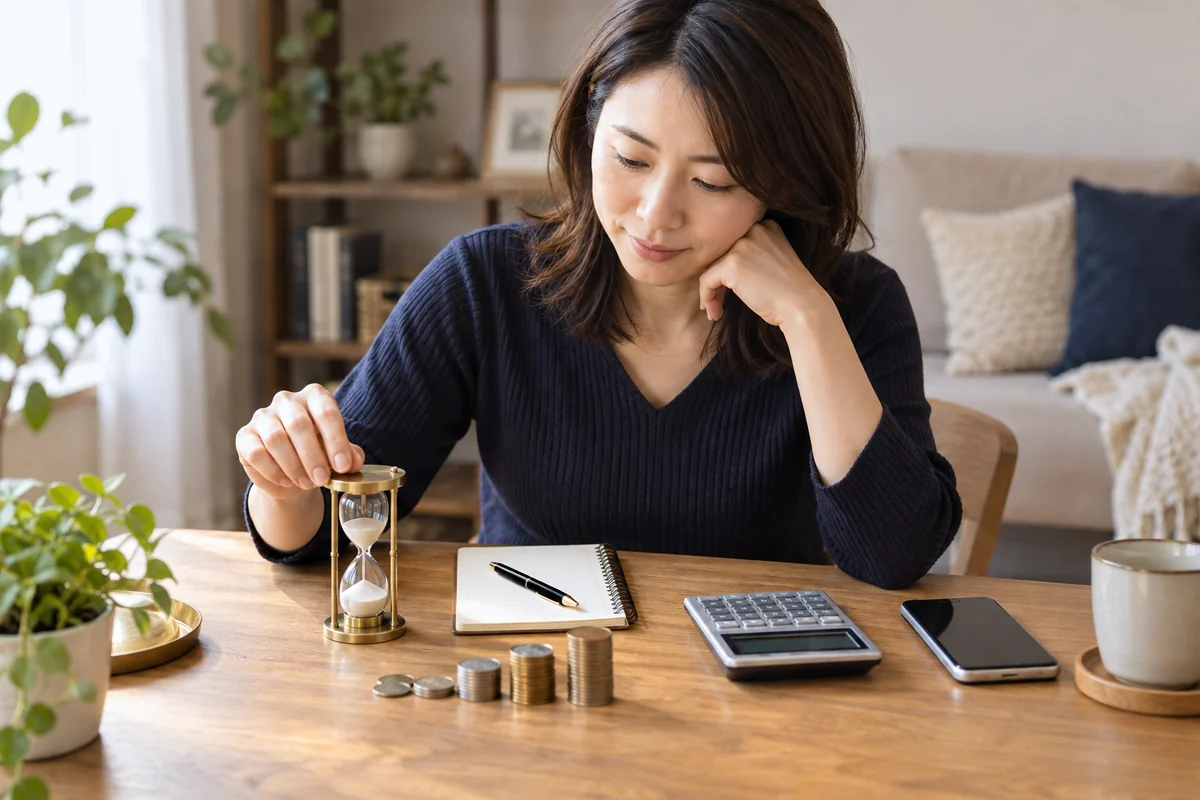 電話鑑定の時間と予算を計算する女性