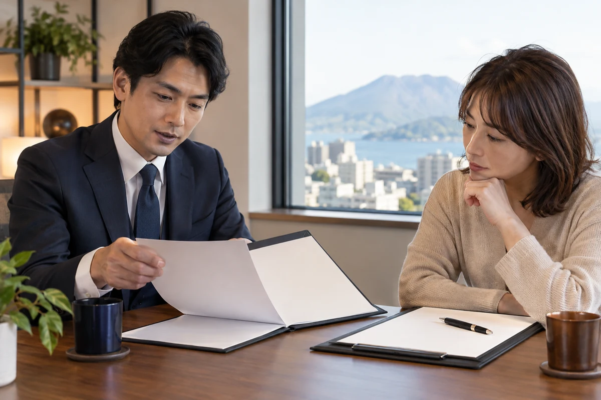 調査報告書の見本と法律相談のメモを確認するイメージ