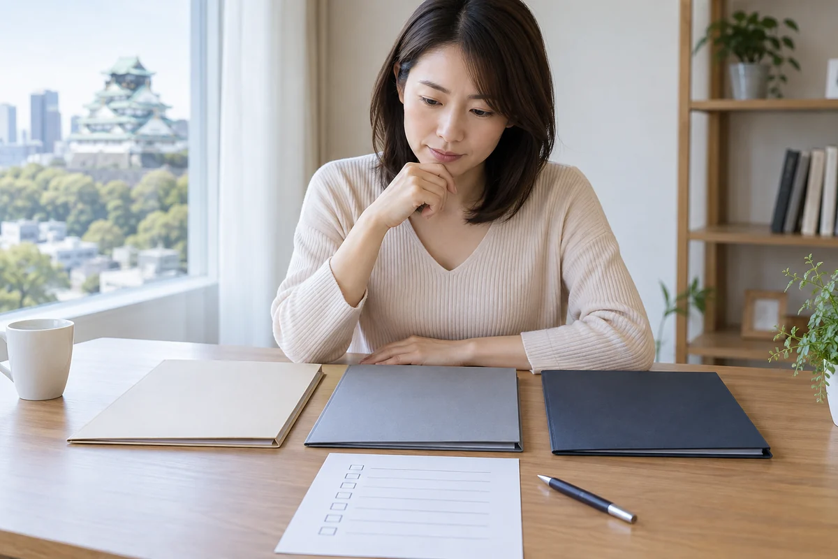 三つの探偵相談条件を同じ基準で比較する成人女性のイメージ
