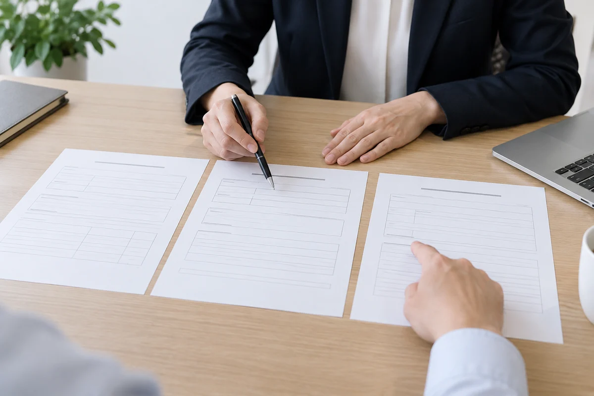 探偵業の標識情報と契約先を照合する中立的な書類のイメージ
