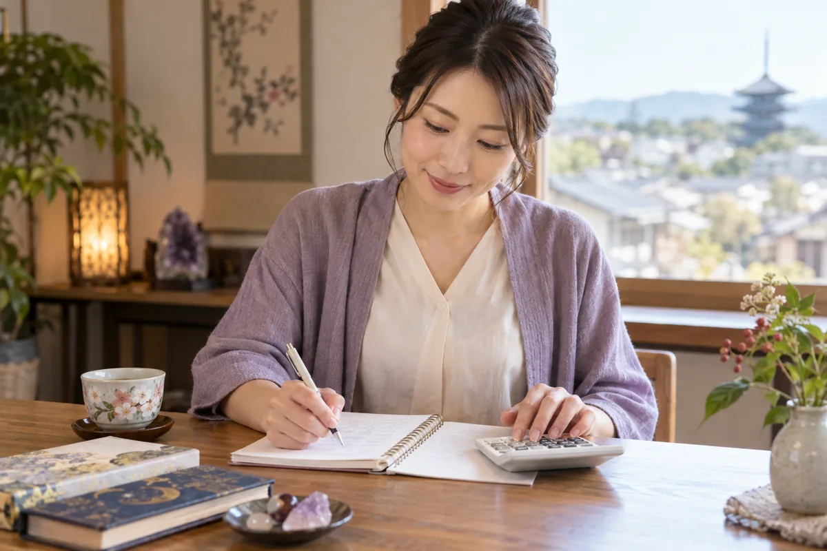 占い料金の総額を計算する女性