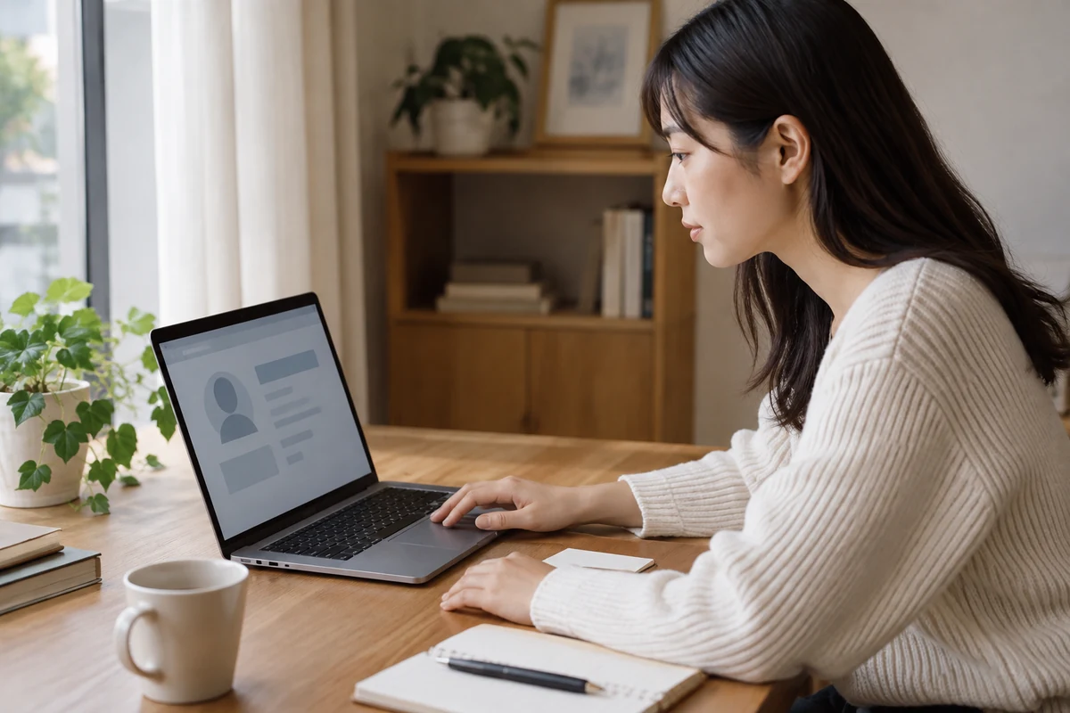 柚嬉先生の公式プロフィールを確認する女性
