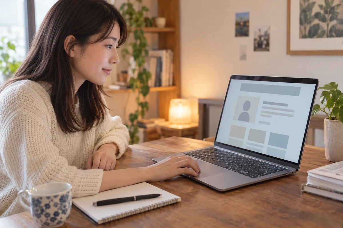 電話占いを利用する前に占い師プロフィールを確認する女性