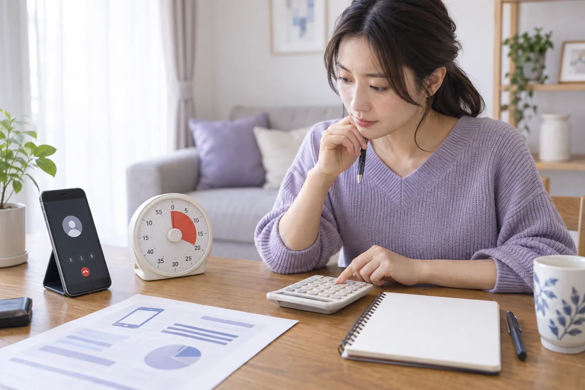 電話占いの鑑定時間と料金を計算する様子